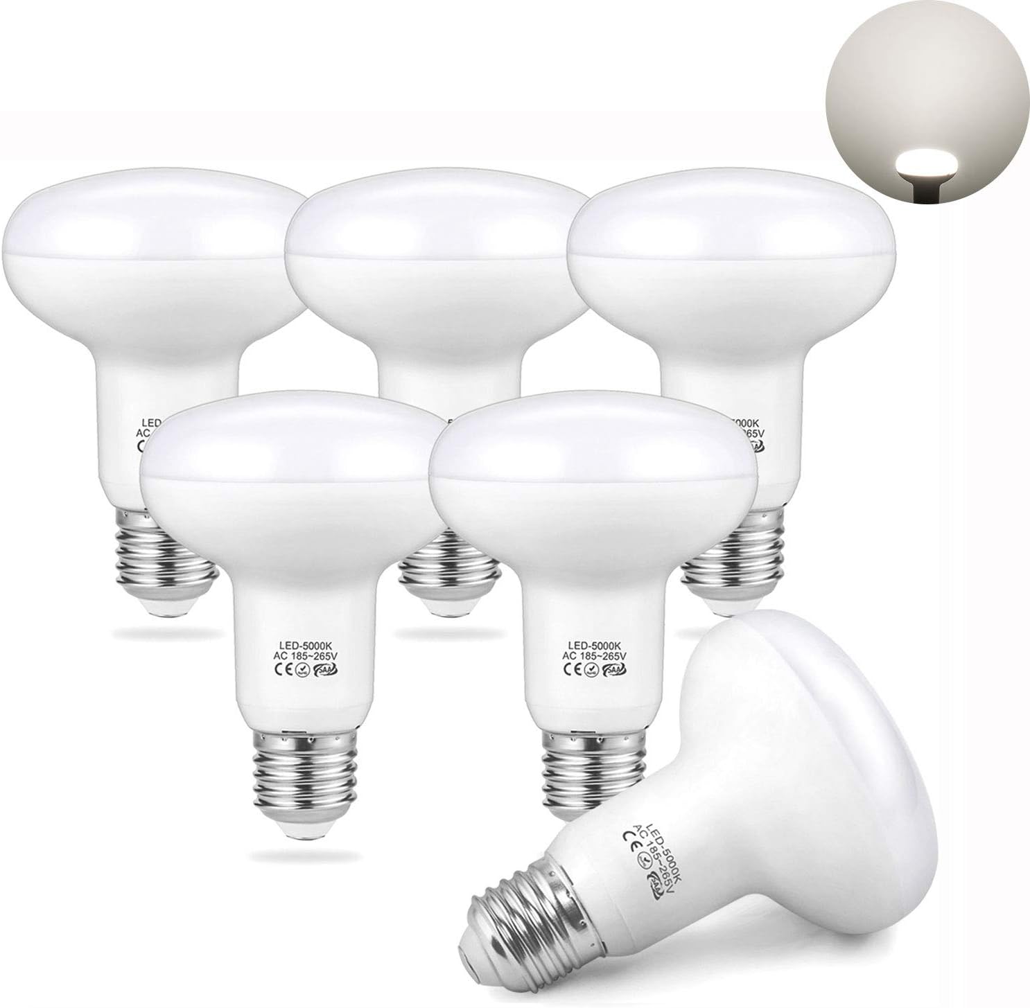 9W Reflector LED Light Bulbs 900Lm E27 5000K Daylight White Dimmable R80 Energy Saving Bulbs