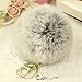 Cy3Lf Gold Plated Keychain Rabbit Fur Ball Pom Pom Keychain for Car Key Ring Handbag Tote Bag Pendant Gray