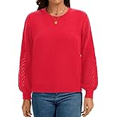 Kaei&Shi Women Cable Knit Sweater,Crewneck Puff Long Sleeve Sweaters,Fall Family Photo Outfits