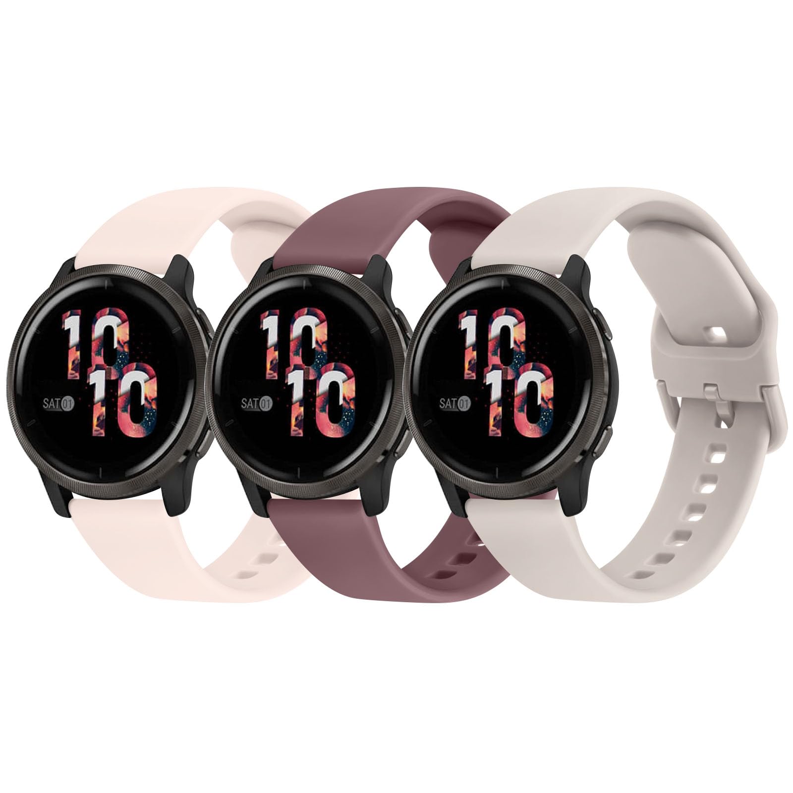 Pack 3 Straps for Garmin Vivoactive 4/Venu 2/Forerunner 255, 22mm Soft Silicone Replacement Sport Watch Band for Garmin Vivoactive 4/Venu 2/Forerunner 255 (Nude Pink/Violet Smoke/Starlight)