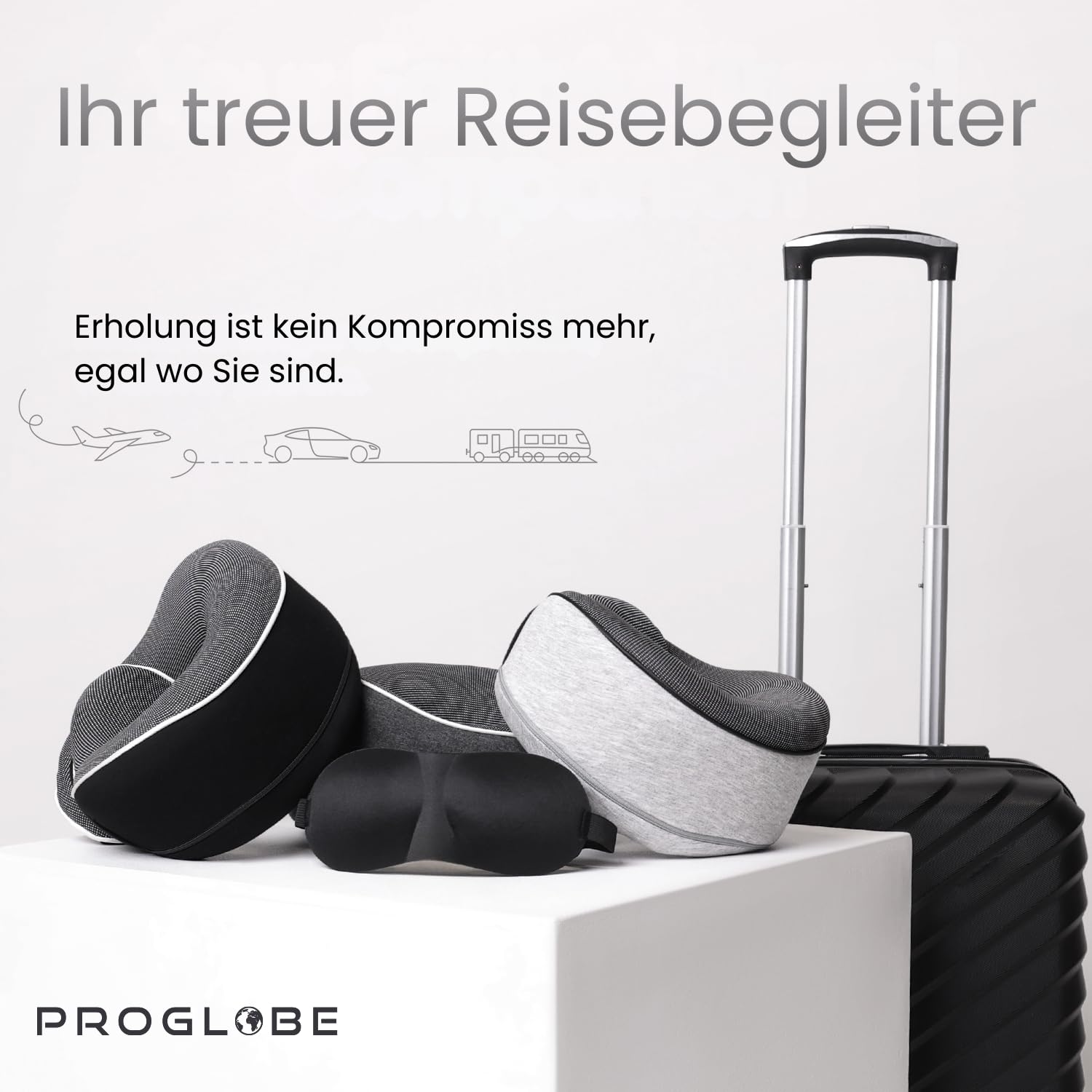 Proglobe Nackenkissen Flugzeug, Reisekissen 100% Memory Foam, Orthopädisches Nackenhörnchen, Ideal für Reisen mit Flugzeug, Auto, Zug Mit 3D-Schlafmaske, Hochwertige Netztasche, Grau 7