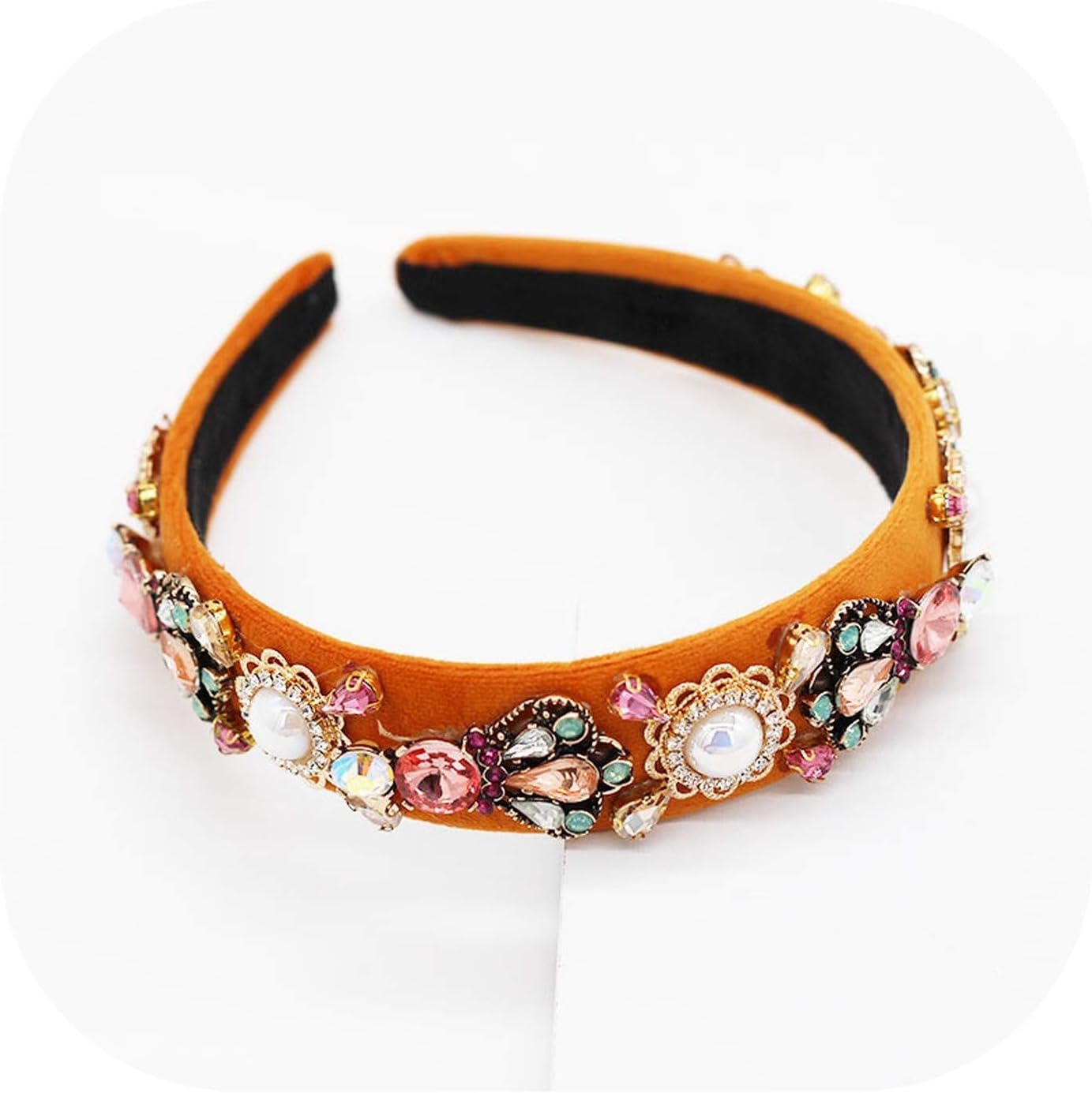 Luxury Hair Accessories For Women Baroque Gem Gemstone Headband Jewel Jewelled Head Band Diamond Candy Velvet Pearl Hairband,A