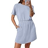 ANRABESS Womens Dresses 2026 Summer Casual Short Sleeve Crew Neck Elastic Waist Mini T Shirt Dress with Pockets