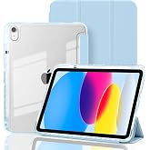 Ruizextech for iPad (A16) 11th/10th Generation Case 11/10.9 Inch 2025/2022 | Hybrid Protective Cover with Pencil Holder, Clear Transparent Back Shell, Anti-Yellowing, Auto Wake/Sleep, Light Blue