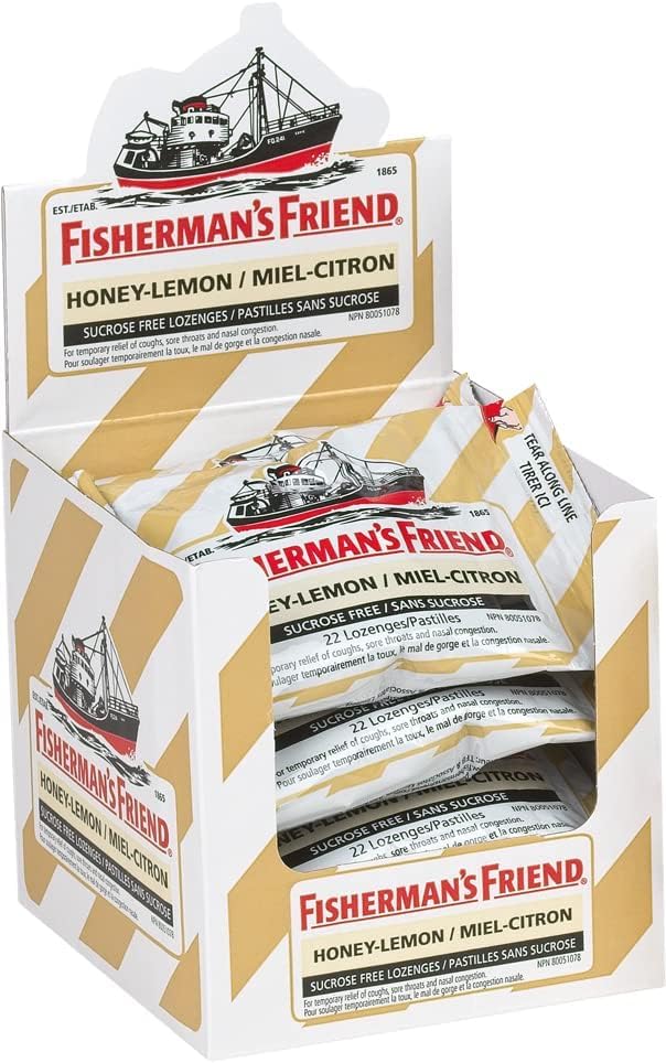 Fisherman’s Friend – Sugar Free Honey-Lemon | For Temporary Relief of Cough, Sore Throat & Nasal Congestion | No Sugar | Halal, Vegan, Kosher & Gluten Free | 8 Packs of 22 Lozenges (176 Total Count)