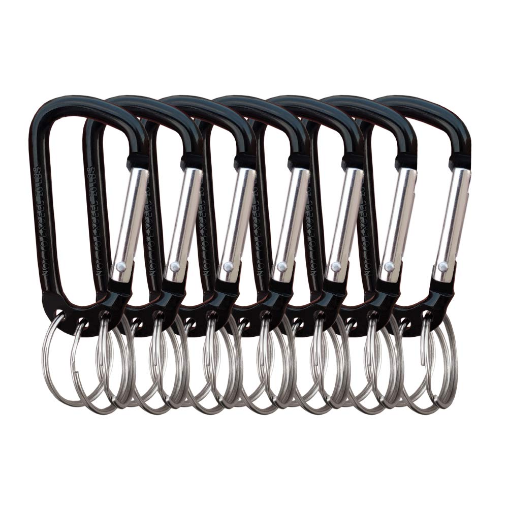 VictorsHome Carabiner Clip Keychain, D Shape Aluminum Alloy Multifunction Hook with 3 Key Rings Black 6pcs