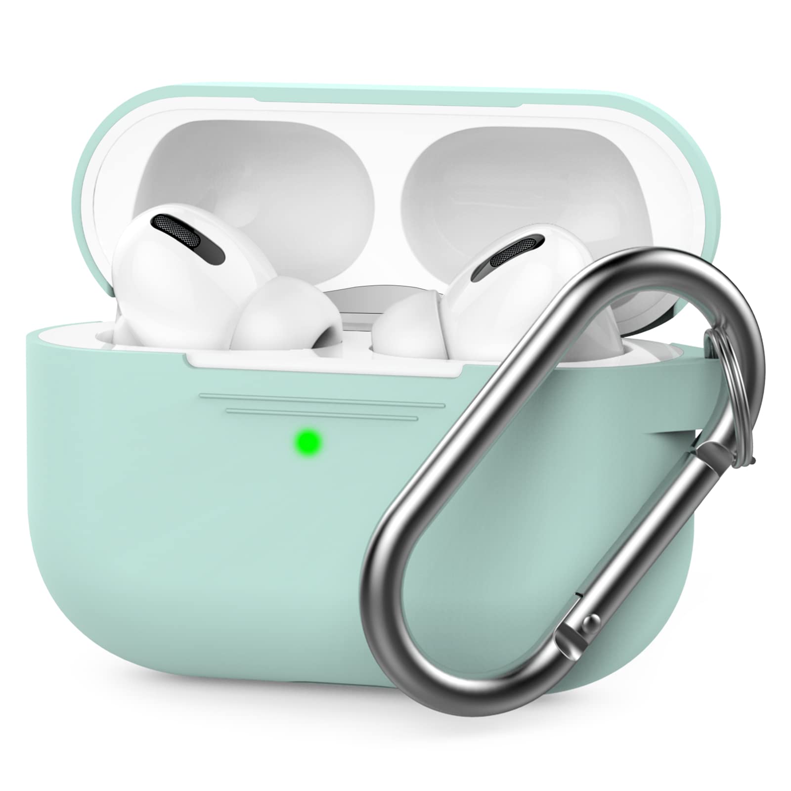 AHASTYLE AirPods Pro Case Protective Cover [Front LED Visible] Compatible with Apple AirPods Pro 2019 (With Carabiner, Mint) — image 1