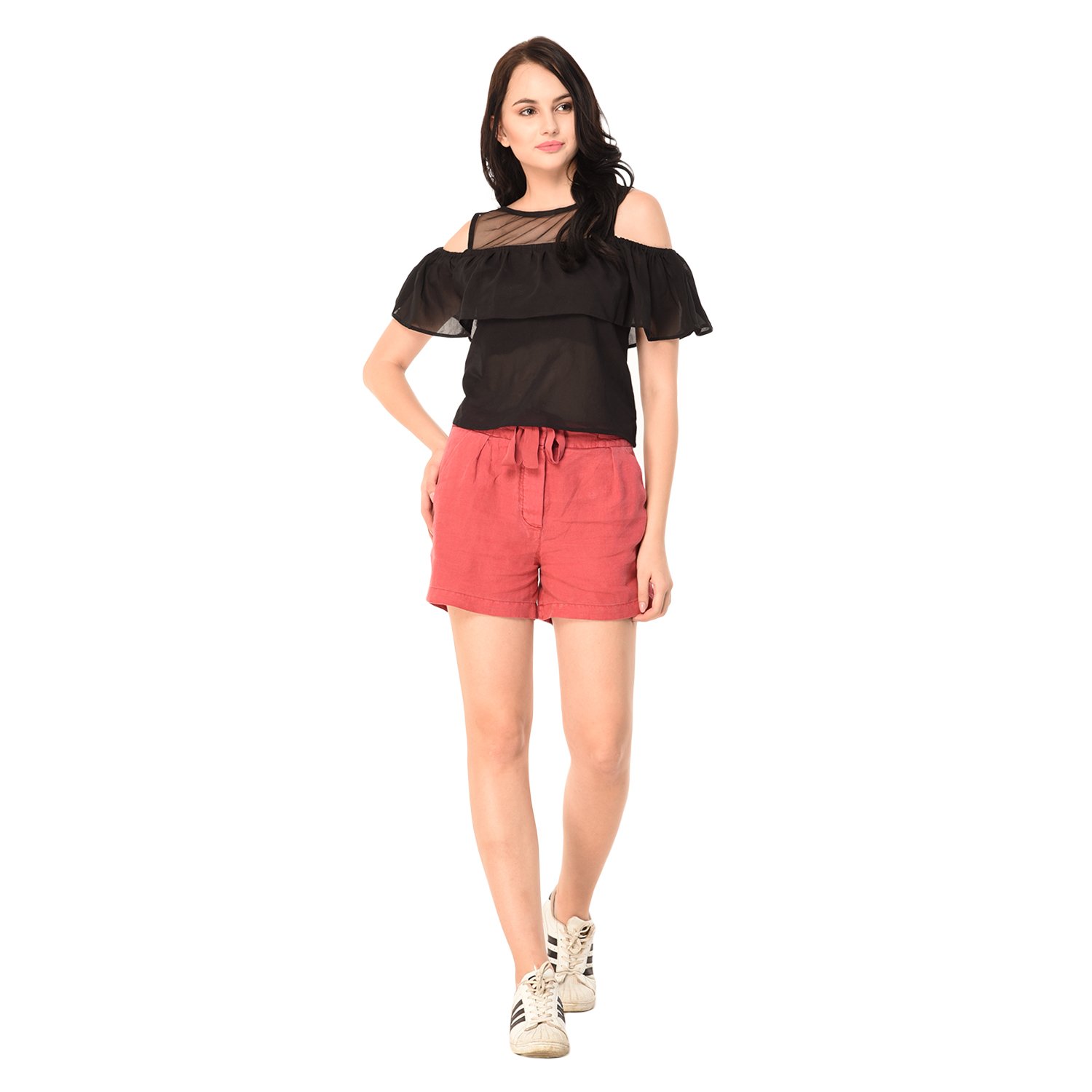 mansicollections cherry red linen shorts for women