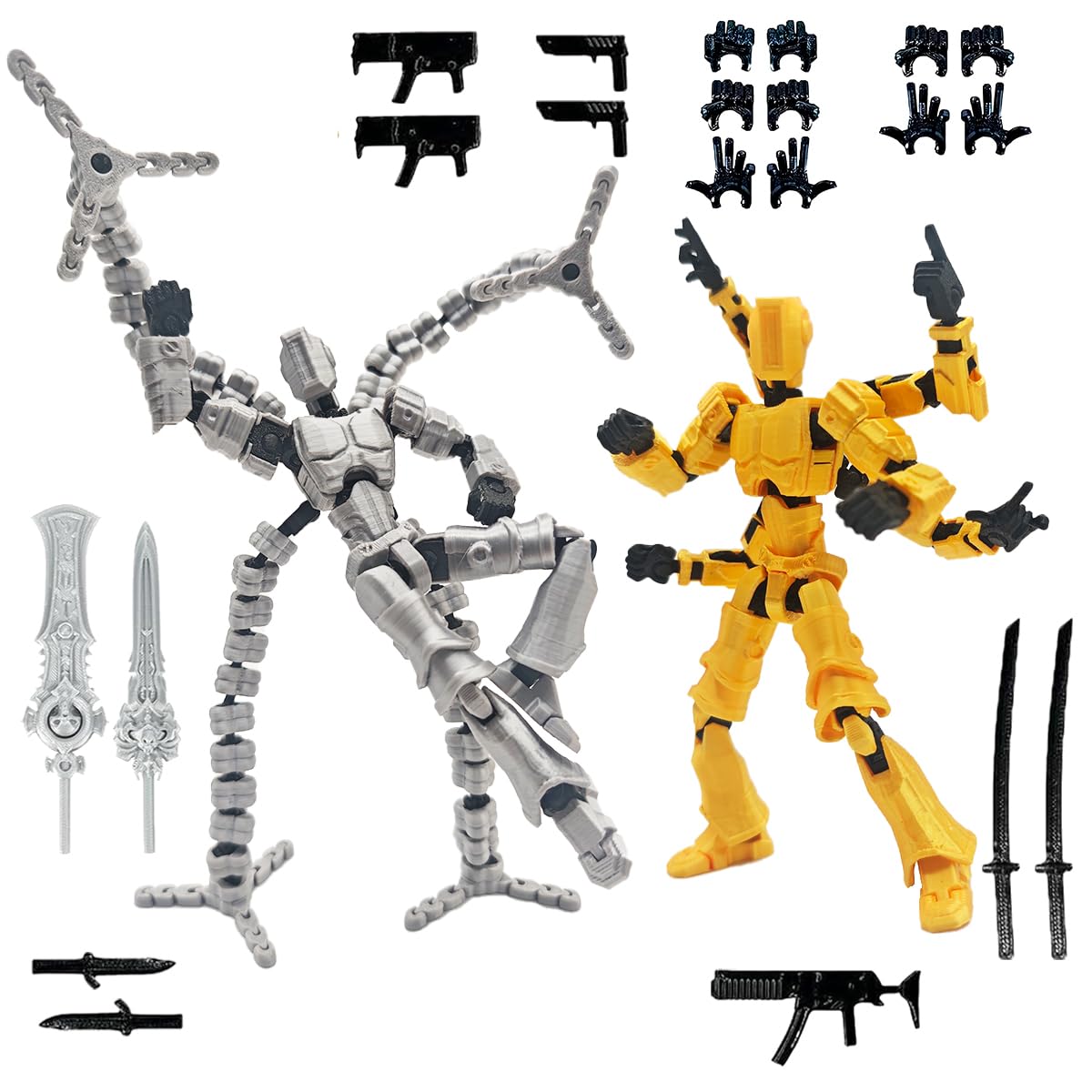 Photo 1 of ***MISSING ASSEMBLY PIECES*** T13 3D Action Figure Set (Assembly Completed) 2 Pcs, 3D Printed Multi-Jointed, Titan 13 Action Figures, Multi-Articular Lucky Mobile Robot Nova,Desktop Decorations for Game Lovers Toys (Sliver Gold)