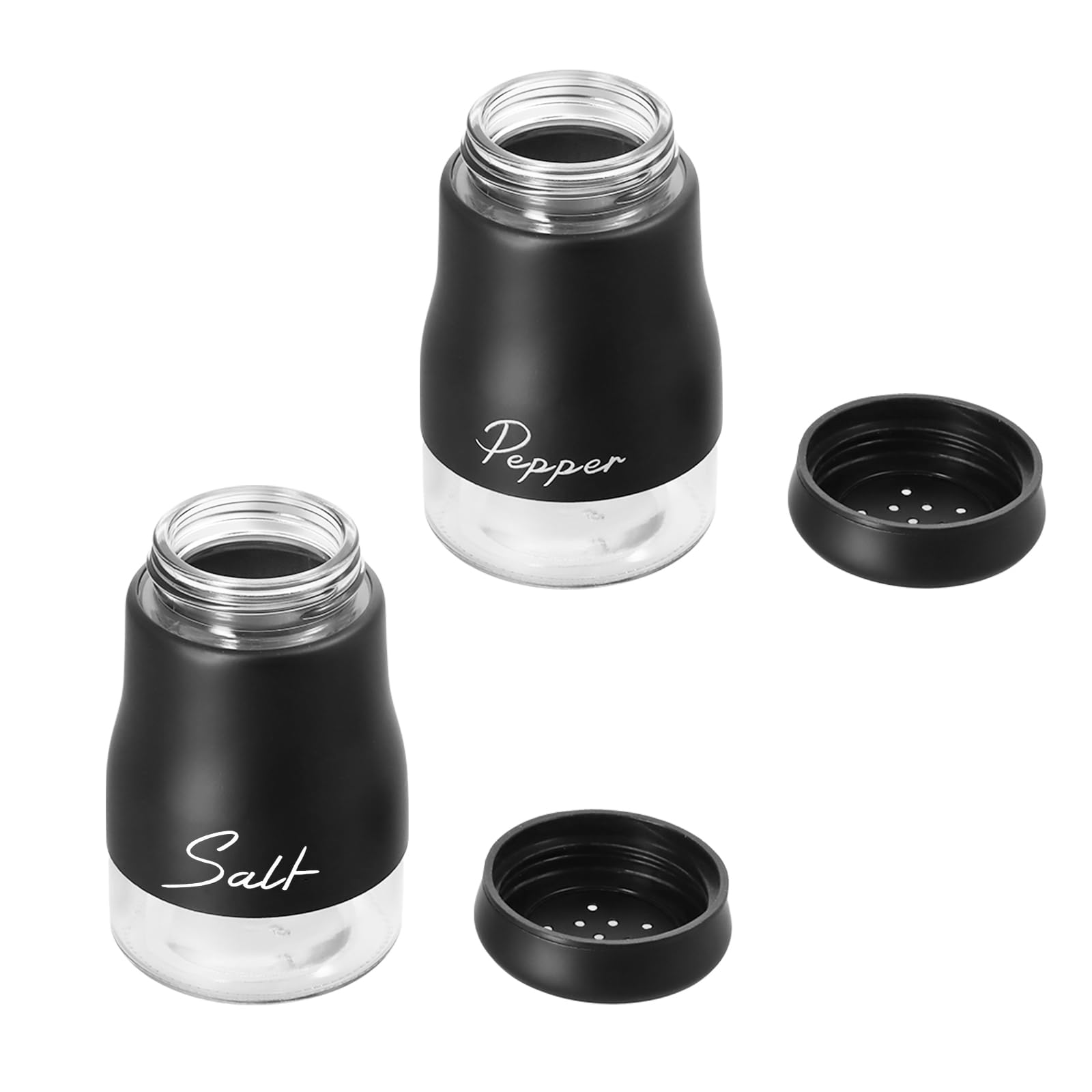 2 Pcs Stainless Steel Salt and Pepper Shaker Sets, Refillable Salt and Pepper Pots, 120ml with Clear Glass Bottom Salt Pepper Shaker, Cruet Sets for Kitchen, BBQ, Restaurant, Camping (Black)