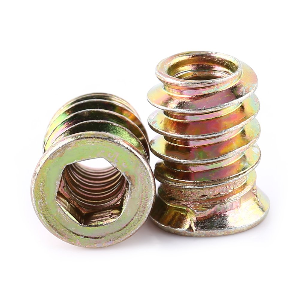 Zinc Plated Carbon Steel Furniture Hex Drive Nut Wood Insert Nuts M6/M8/M10, Full Thread Design for Woodworking, 15mm Length