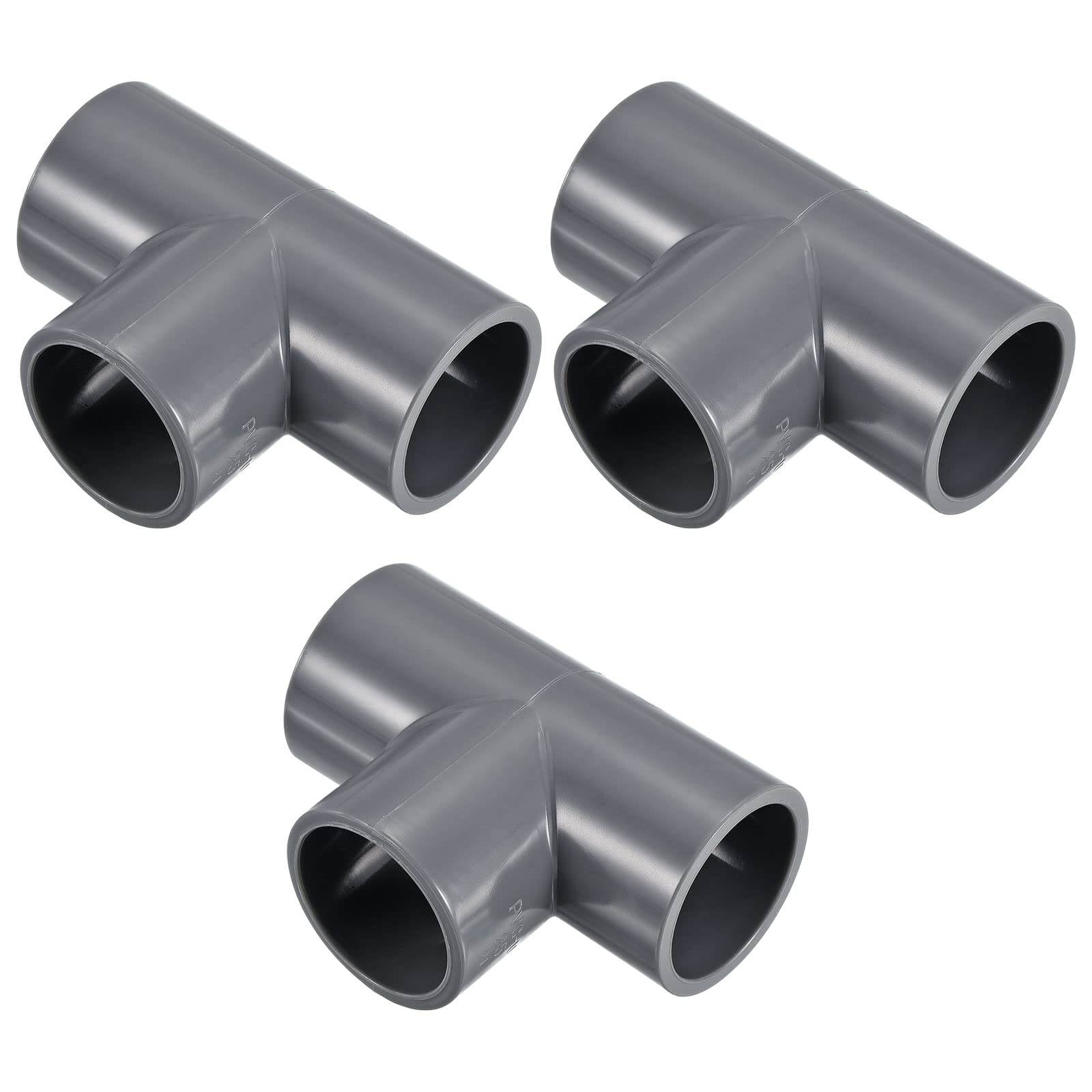PATIKIL 1" 3 Way Tee Pipe Fittings UPVC, 3 Pack Joint Coupling Pipe Adapter for Pipe Connection, Gray