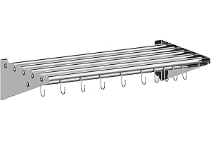 KIETLER 12" x 24" NSF Certified Stainless Steel Wall Mount Shelf, Metal Kitchen Rack with 10 S Hooks for Convenient Storage and Organization of Pots, Pans, and cookware