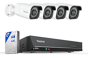 REOLINK 4K Security Camera System - H.265 4pcs PoE Security Cameras Wired with Person Vehicle Detection, 8MP/4K 8CH NVR with 2TB HDD for 24-7 Recording, RLK8-800B4
