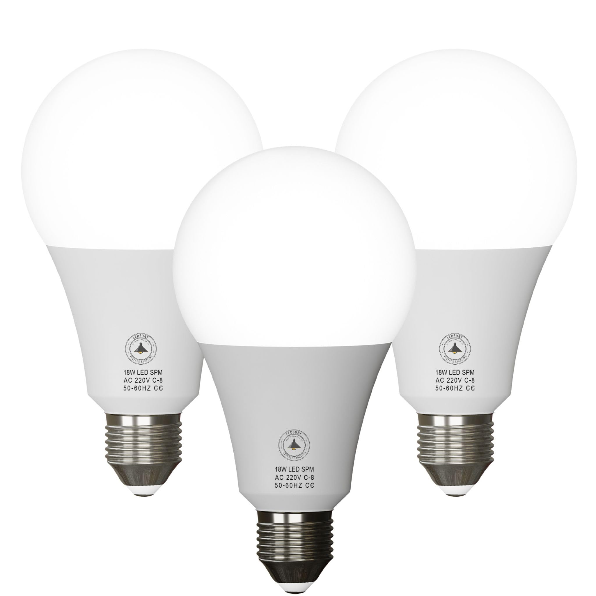 LEDSone Pack-3, LED A60 E27 Light Bulbs, 18W (100W Equivalent) Cool White 6500K Non-Dimmable Edison Screw Golf Globe Bright Energy Saving Bulb for Home Living Room Bedroom Decoration - 230V