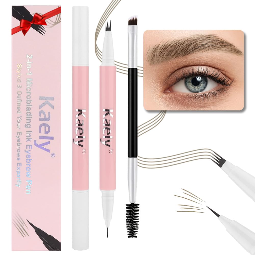Light Brown Microblading Eyebrow Pen,2-in-1 Magic Eyebrow Pencil with Brow Brush,Eyebrow Contouring Pen,Magical Precise Waterproof Brow Pen,lapiz de cejas 3d Eye Brow Pencils for Women,01