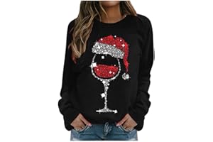 VOGFFR Christmas Sweatshirts for Women Oversized Graphic Pullover Long Sleeve Fleece Lined Shirt Winter Crewneck Sweatshirt