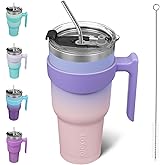 BJPKPK 40 oz Tumbler With Handle And Straw Lid Stainless Steel Travel Mugs Insulated Tumbler Cups,Pastel Sunset