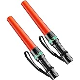 RoadHero 11 Inch Traffic Wand LED Flashlight with 5 Flashing Modes, 2 Pack | Small Orange Signal Wands Light with Cone, Wrist Strap, For Parking, Traffic Control, Using 3 AAA Batteries, Not Included