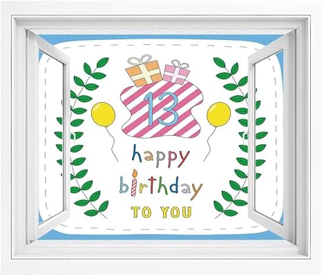 Amazon 13歳の誕生日の装飾 Pvc絵画風 壁紙ポスター 150x1 Cm パステルカラーの手描きのかわいい組成葉ギフト風船 窓の景色 目の保養 癒し 気分転換 多色 ウォールステッカー オンライン通販