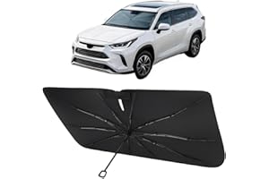 Proadsy Windshield Sun Shade Umbrella for Toyota Grand Highlander 2020-2026 Foldable Car Umbrella Sunshade with Soft TPU Handle Spring Structure Crystal Cooling Material Protect Car from Rays & Heat