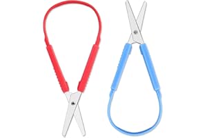 WVD 2 Pcs Loop Toddler Scissors, Stainless Steel Safety Scissors for Kids, School DIY Paper Cutting Elastic 5.5 Inch Small Cr
