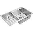 Bokknppo Laundry Room Sink with Washboard - Stainless Steel Double Kitchen Sink (31.5 * 18.9in)