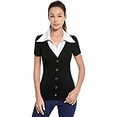AmélieBoutik Women Shirt Collar Pleated 2 in 1 Style Pullover Blouse Top