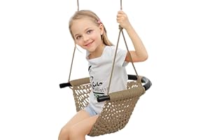 nets Tribe Hand-Knitting Toddler Swing, Swing for Kids with Adjustable Ropes, Heavy Duty Rope Play Secure Children Swing Set, for Indoor, Outdoor, Playground, Tree, 440 lbs Capacity (Light Brown)
