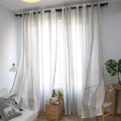 Never Hu Rideaux Voilage à Oeillets Voilage Blanc Et Gris Voile Fenêtre Transparent Voilage En Lin Salon Chambre 100250cm