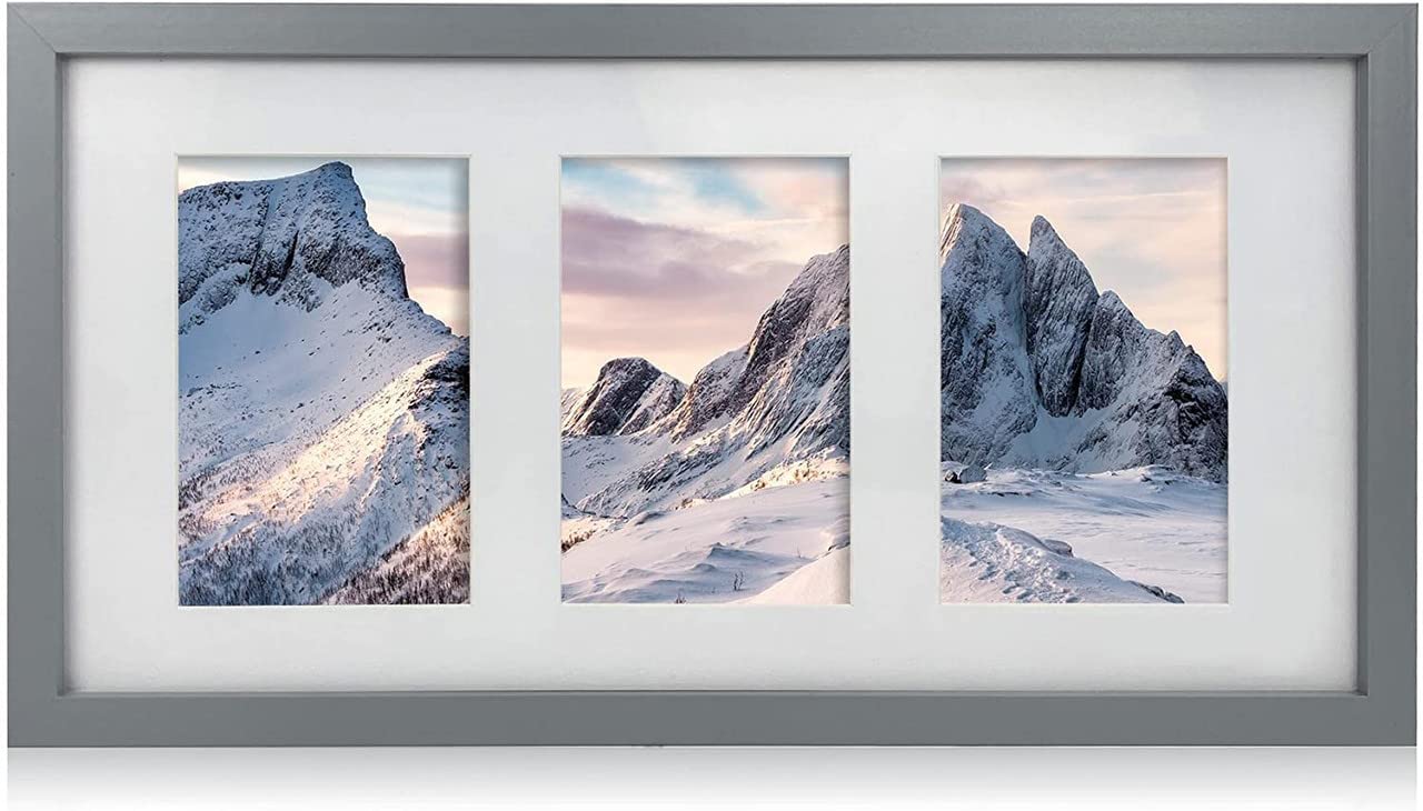 Innoteck 3 in 1 Matt Grey Premium Wooden Collage Gallery Photo Frame with Three 6x4 Openings– Horizontal or Vertical – Unique &Multi-functions Design of Wall Hanging frame