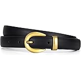 XZQTIVE Women Skinny Leather Belts for Jeans Dress Pants Fashion Ladies Thin Black Waist Belt with Gold Buckle