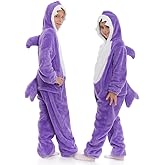 HSCTEK Child Luxury Double-sided Flannel Shark Onesies with Hoodie(One set for single one)