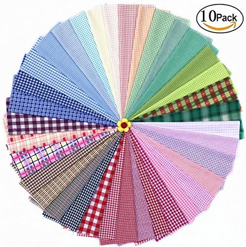 10PCS 100% Grid Cotton Fabric Bundles Quilting Sewing Fabric DIY Craft Fabric 7.8x11.8inch Different Patterns