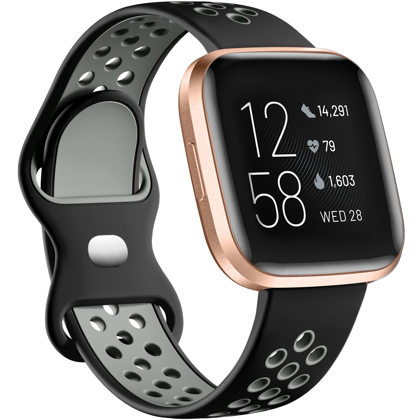 Dirrelo Compatible with Fitbit Versa 2 Strap/Fitbit Versa Strap, Double Colour Soft Silicone Wristband, Sport Breathable Replacement Band for Versa Lite/Versa/Versa 2, Black/Gray L
