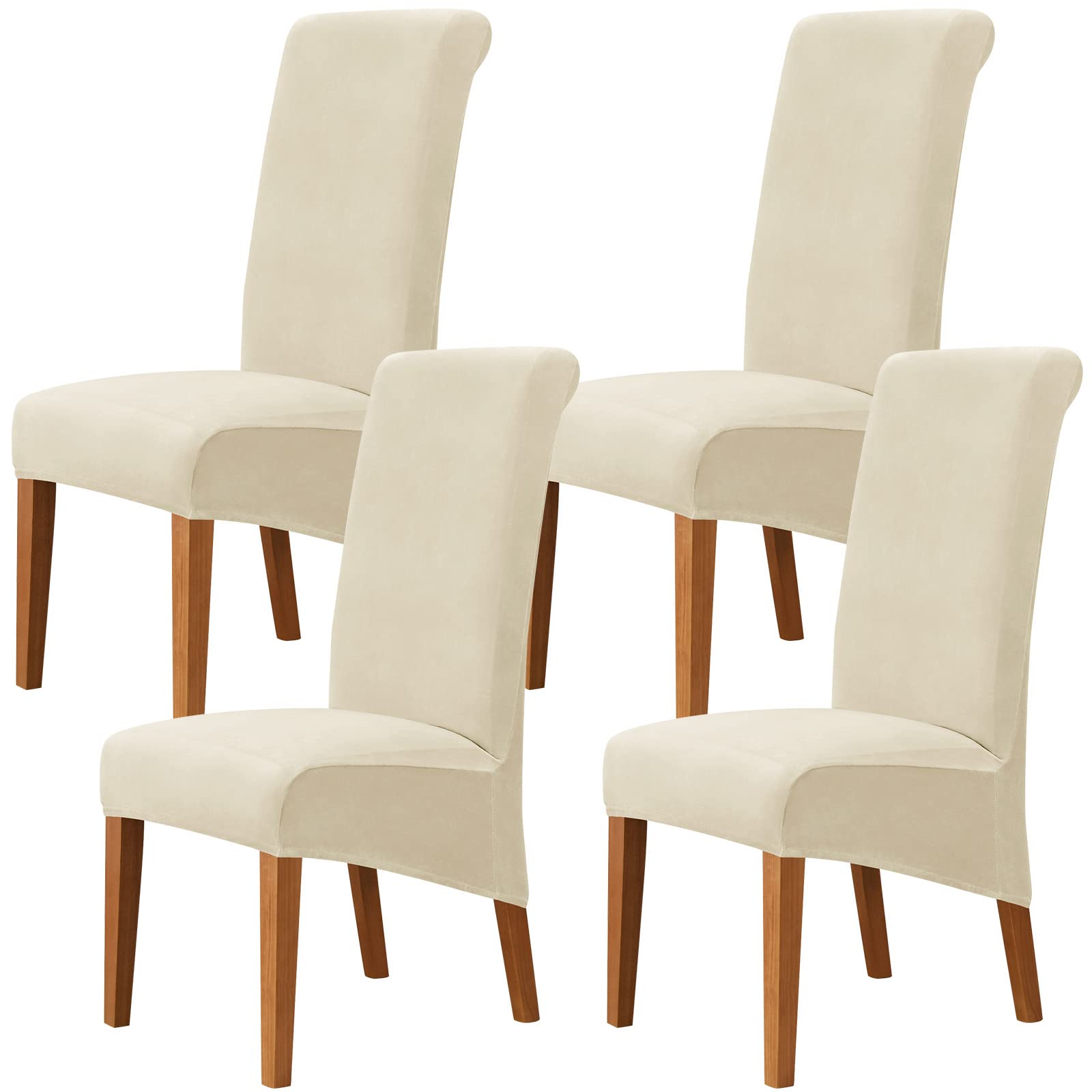 Dining Chair Covers Set of 4 - Velvet XL Chair Covers for Dining Chairs 4, Stretch High Back Dining Chair Slipcovers Chair Protector Cover for Dining Room Wedding Hotel Banquet Party (Velvet Beige)