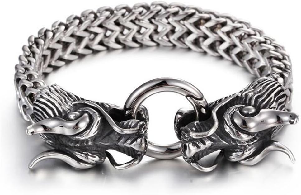 Jewelry Punk Men's Gothic Large Stainless Steel Dragon Head Biker Curb Link Bracelets Gold Silver