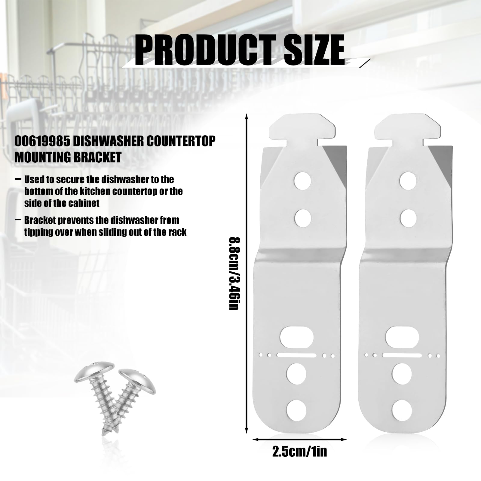 2pcs Dishwasher Mounting Bracket, 00619985 Stainless Steel Under Counter Dishwasher Mount Clips Parts Compatible with Thermador Gagenau & Most Top Brand Dishwashers