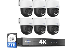 【4K HD+360°View】 Hiseeu 4K PoE Security Camera System, 6 Pcs 8MP PTZ Wired Security Camera Outdoor&Indoor, Auto Human Tracking, Free Remote Access, 2 Way Audio, Plug and Play, 2TB HDD for 7/24 Record
