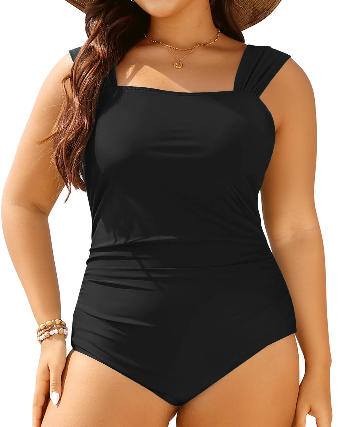 Photo 1 of Aqua Eve Womens Plus Size One Piece Swimsuit Tummy Control Bathing Suit Vintage Swimwear Black 20W