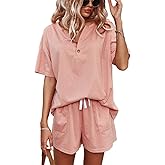CORSKI Women's Short Sleeve Sweatsuit Sets Lounge 2 Piece V Neck Tracksuit Casual Loose Fit Outfits