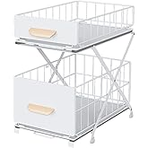 Tharyee 2 Tier Pull Out Pull out Cabinet Organizer with Adjustable Height, Under Sink Organizer, Slide out Pantry Shelves Drawer Storage for Kitchen Organization (White, 2 Tier)