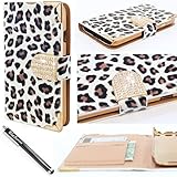 BlueAurora™ LG Leon C40 H320 LG Power L22c LG Tribute 2 Ls665 LG Risio Luxury Leopard Pattern Design Spot Diamond Wallet Phone Case with Credit Card Pouch Magnetic Flip & BlueAurora Stylus Pen
