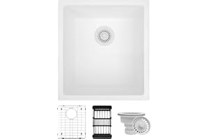 MONSINTA White Bar Sink Undermount, White Granite Composite Kitchen Sink With Accessories, 17" x 19" x 10" Single Bowl Small Bar Sink