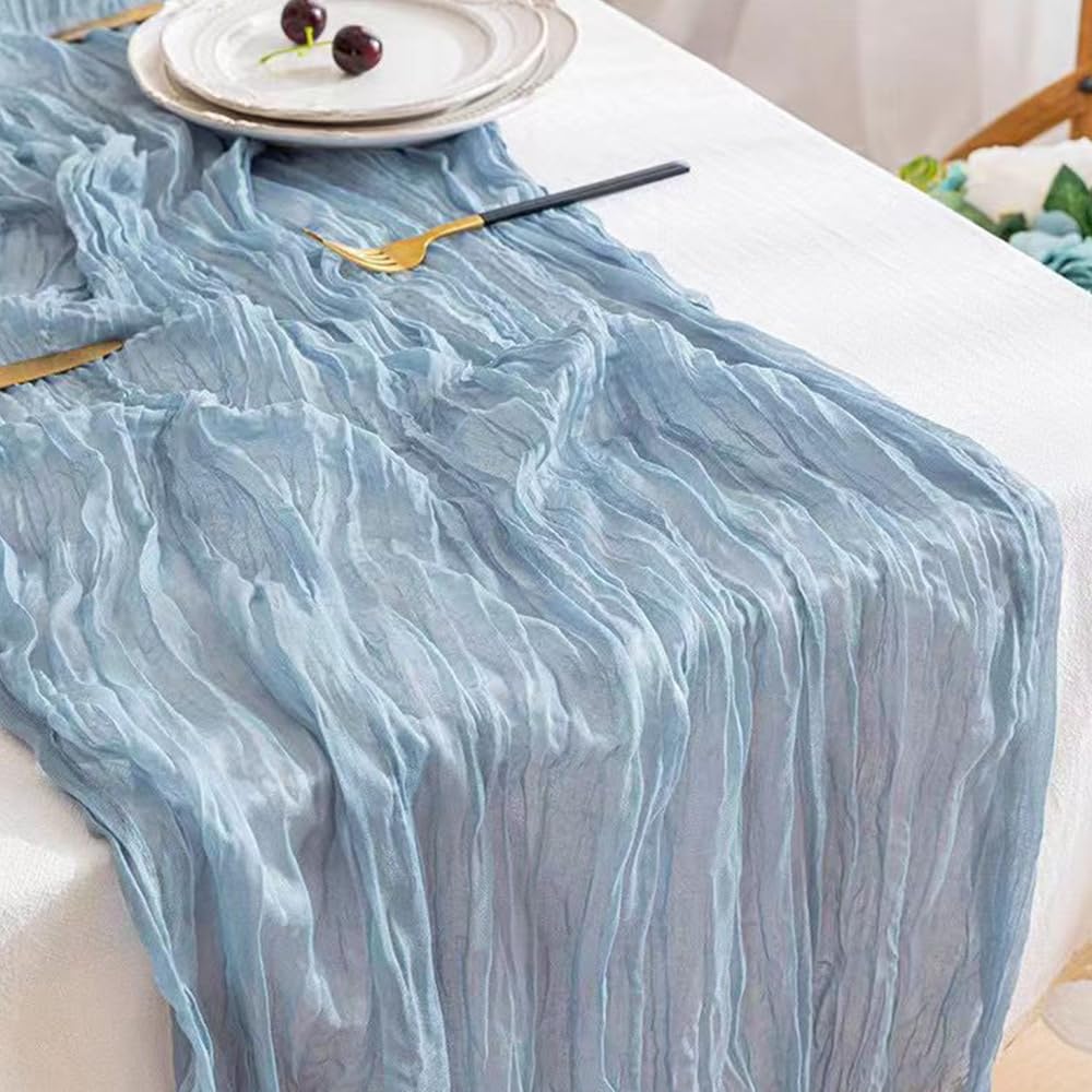 Photo 1 of 2 Pack Dusty Blue Cheese Cloth Table Runner for Baby Shower 10FT Gauze Boho Table Runners 35x120 Inches Blue Table Runner for Birthday Baby Shower Bridal Shower Table Decoration