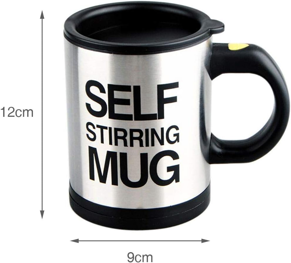 Self Stirring Coffee Mug, Stainless Steel Electric Coffee Mug with Lid 450ml for Coffee Tea Hot Chocolate Milk and Cocoa (Black, Batteries Not Included) - Image 4
