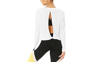 Bestisun Long Sleeve Workout Shirts Yoga Dance Tops Open Back Athletic Clothes for Women