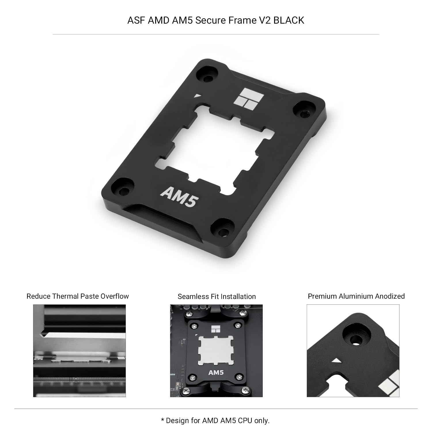 Thermalright ASF Black V2 AM5 CPU Holder, AM5 Safety Fixed Frame, AM5 Secure Frame, Corrective Anti-Bending Fixing Frame, AM5 Anti-Bending Contact Frame,CPU Cooler Standard,Black