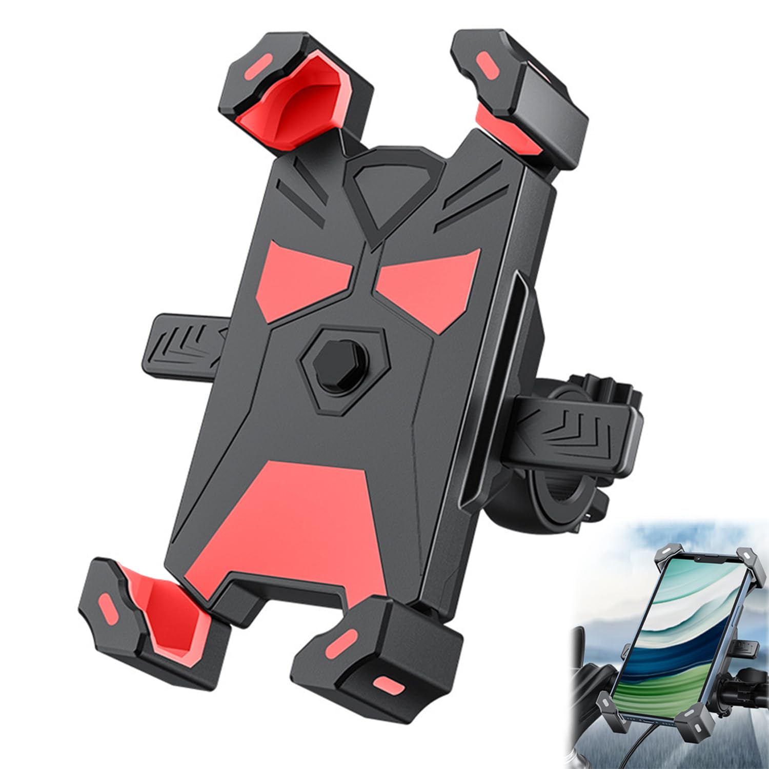 ZEACCT 1-Pack 360° Rotating Bike Mount, Anti-Fall Shockproof Motorcycle Accessory with Detachable Design, Universal Handlebar Phone Clip in Black and Red