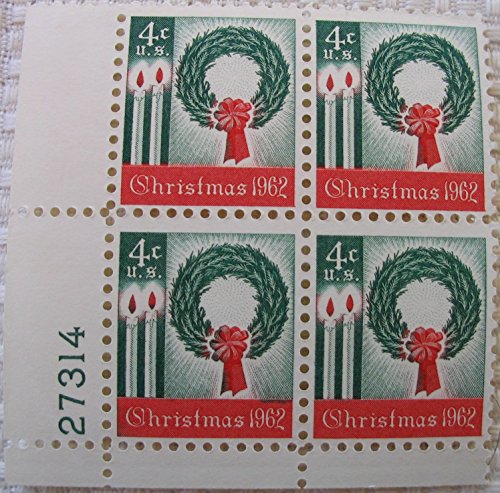 1962 U.S. 4-cent Christmas Wreath Plate Block